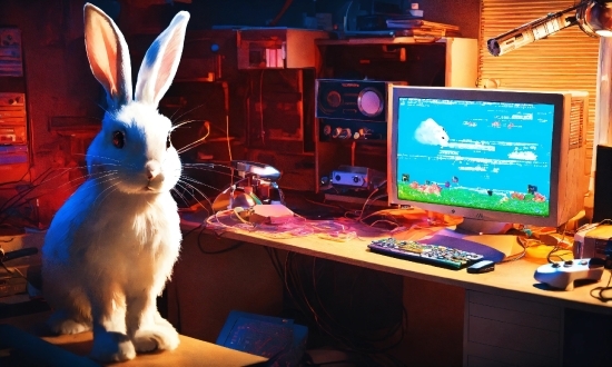 Googlephoto, Rabbit, Table, Computer, Computer Keyboard, Personal Computer