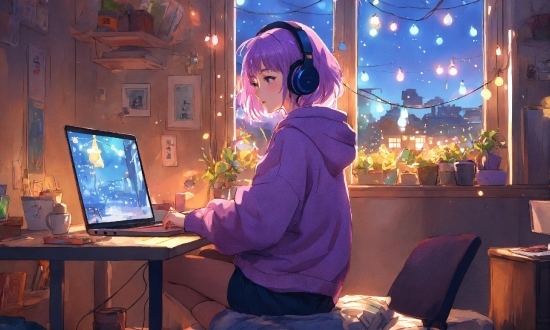 Hand Drawn Vector, Computer, Personal Computer, Purple, Laptop, Table