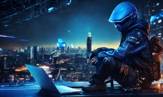 Hd Photos, Blue, Laptop, Helmet, Computer, Personal Computer