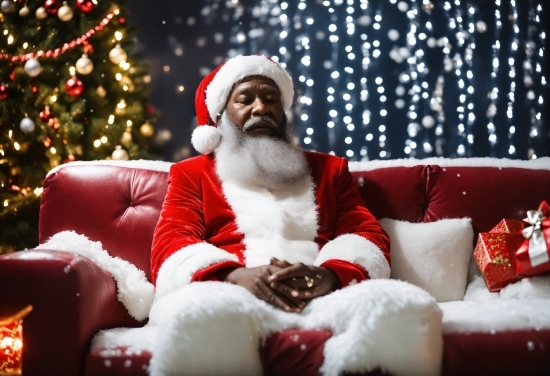 Head, Christmas Tree, Human Body, Beard, Lap, Plant