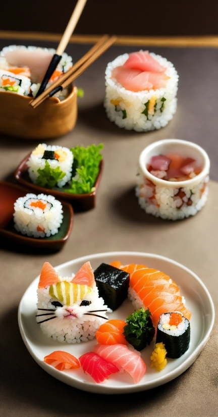 Hokusai Wave Vector, Food, Sushi, Tableware, Ingredient, Plate