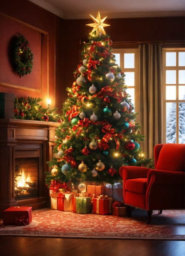 Illustration Art Free Download, Christmas Tree, Property, Christmas Ornament, Furniture, Light