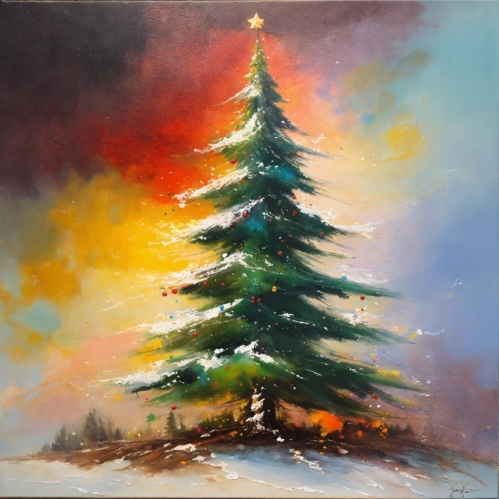 Illustrator Lite Free Download, Christmas Tree, Sky, Larch, Natural Landscape, Painting