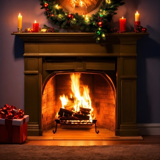 Japanese Painting, Candle, Light, Wood, Hearth, Fire