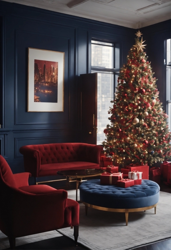 Learning Illustration, Christmas Tree, Furniture, Property, Couch, Wood