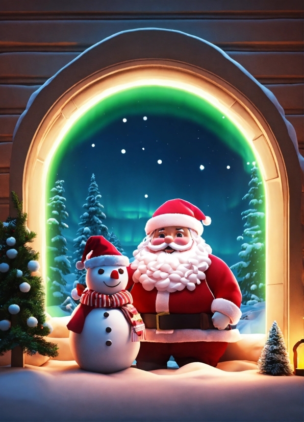 Michelangelo's, Snowman, Light, Lighting, Santa Claus, Snow