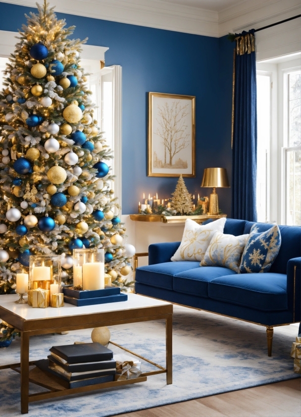 Motion Designers, Christmas Tree, Furniture, Property, Blue, Table