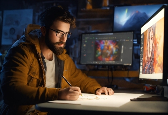 Newspaper Stock Photo, Glasses, Computer, Table, Personal Computer, Gesture