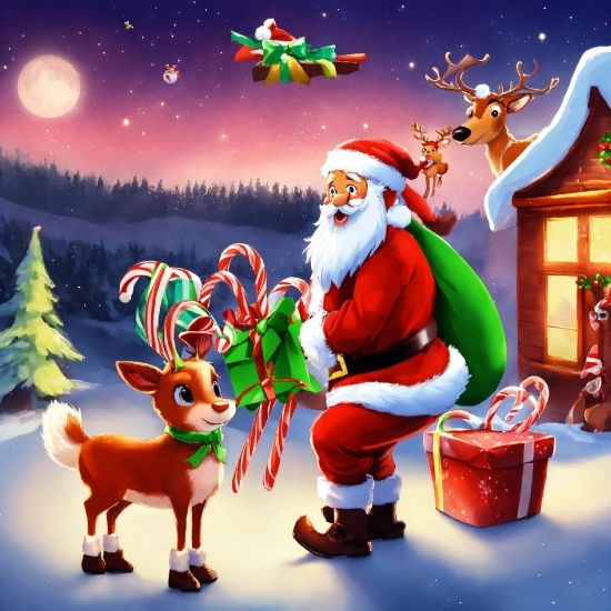 Non Copyright Illustrations, Cartoon, Light, Green, Lighting, Santa Claus