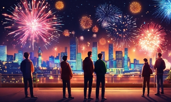 Ocean Painting, Trousers, Fireworks, World, Light, Skyscraper