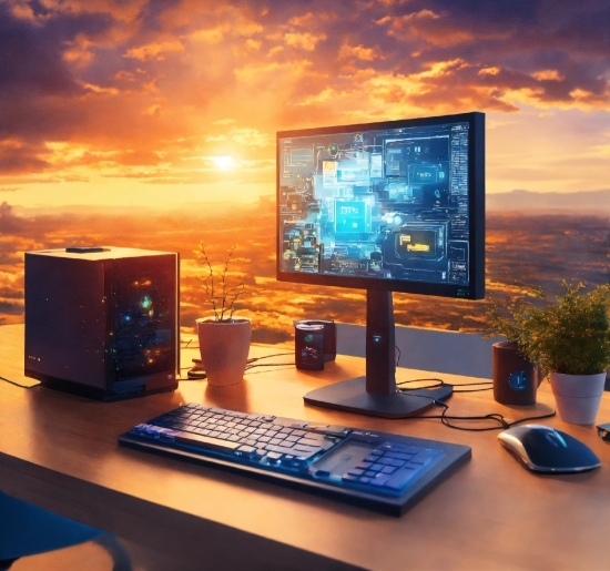 Office Stock Images, Computer, Cloud, Table, Personal Computer, Plant