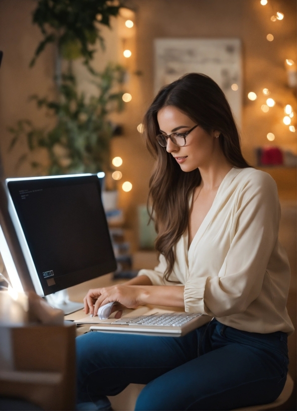 Photo Sexy, Glasses, Jeans, Computer, Personal Computer, Shoulder