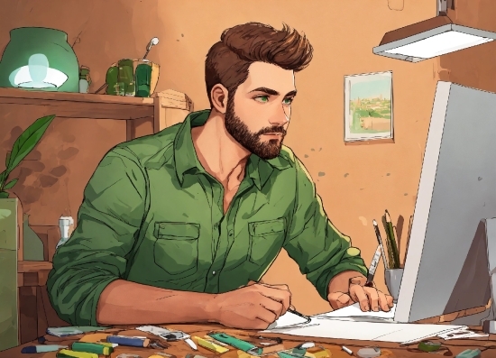 Photo Studio Near Me, Green, Personal Computer, Computer, Cartoon, Beard