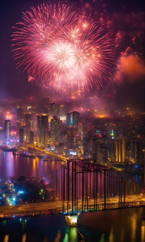 Photopea Editor, Fireworks, Atmosphere, Building, Sky, Skyscraper