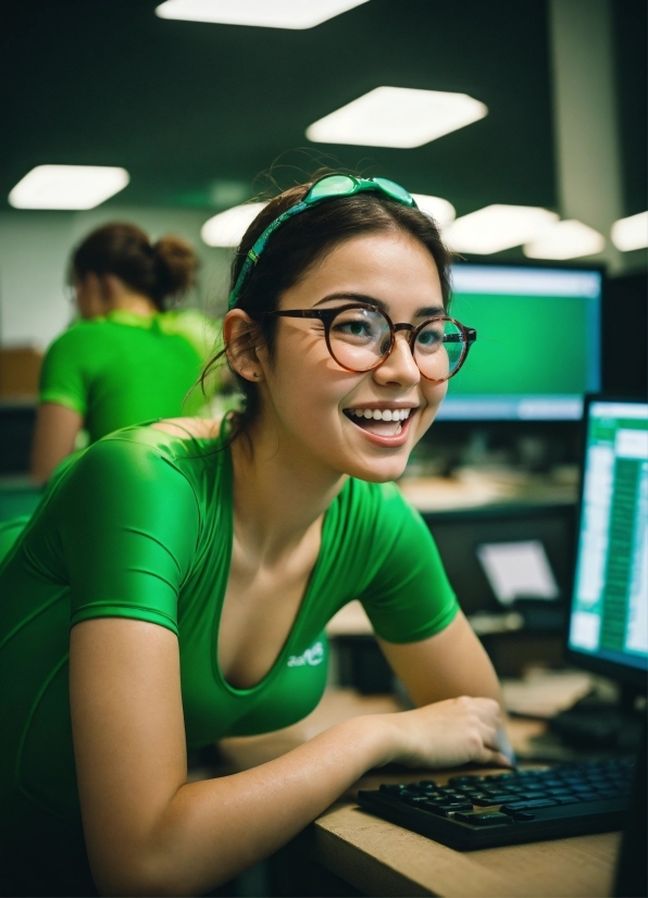 Png Stock Photos, Smile, Glasses, Computer, Personal Computer, Green