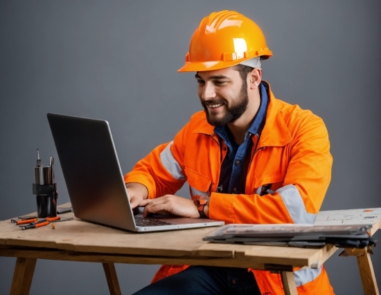 Pool Stock Photo, Computer, Personal Computer, Laptop, Smile, Hard Hat