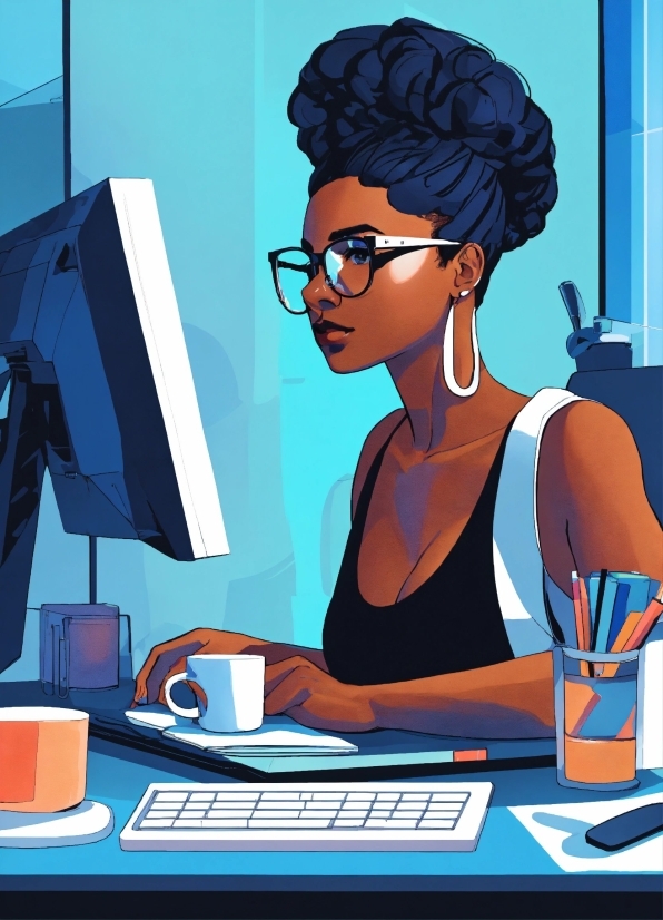 Pop Visual Artists, Blue, Table, Desk, Eyewear, Illustration