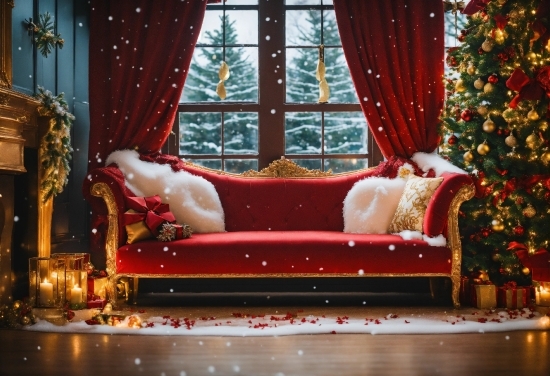 Retro Graphic Design, Light, Window, Decoration, Christmas Tree, Couch