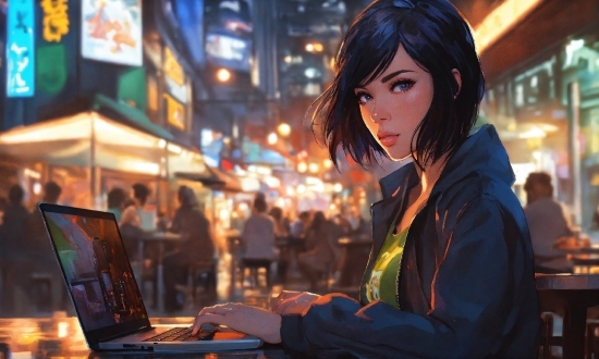 Road Illustration Vector, Laptop, Human, Computer, Lighting, Black Hair