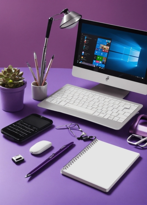 Royalty Free Illustration Images, Computer, Table, Personal Computer, Desk, Purple