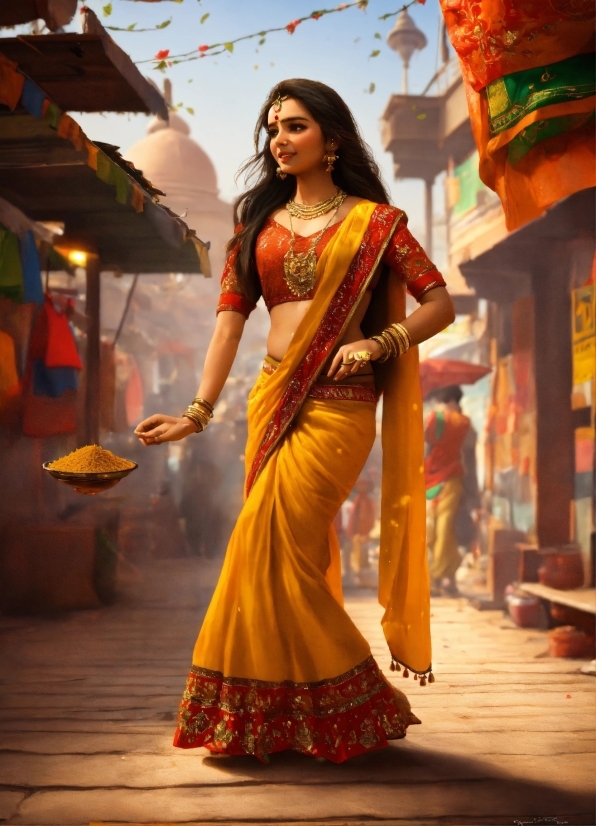 Royalty Free Motion Graphics Video, Sari, Temple, Dress, Sky, Happy