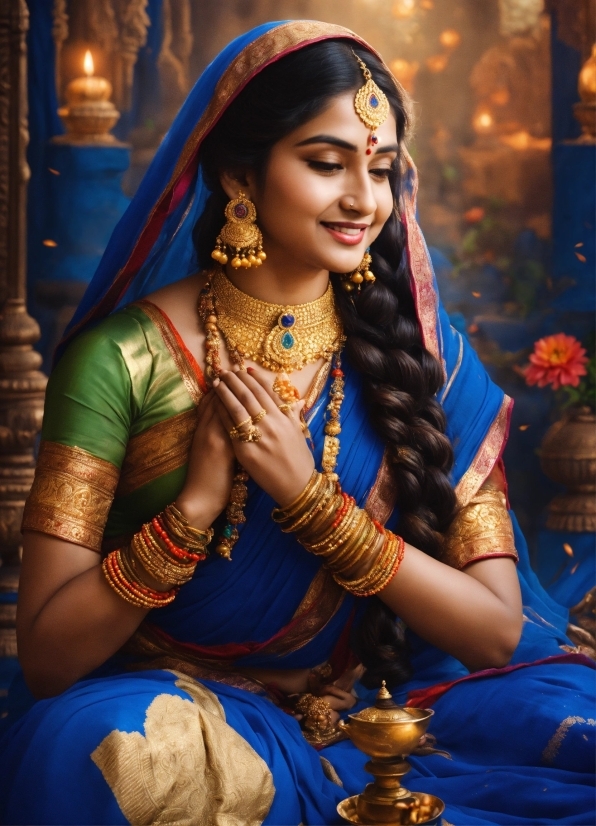 Sex Images, Smile, Blue, Sari, Flash Photography, Temple