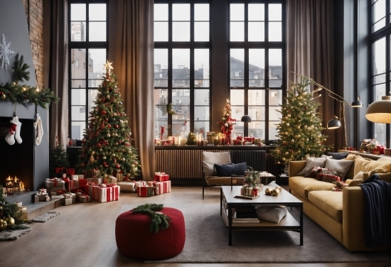 Sh Raza, Christmas Tree, Property, Plant, Window, Couch