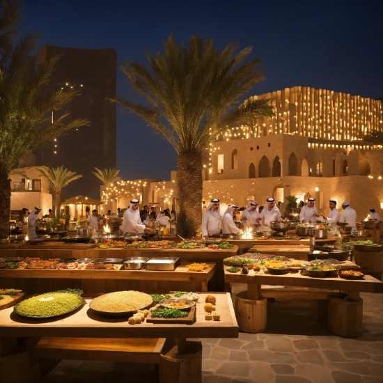 Sky, Building, Plant, Table, Food, Tableware