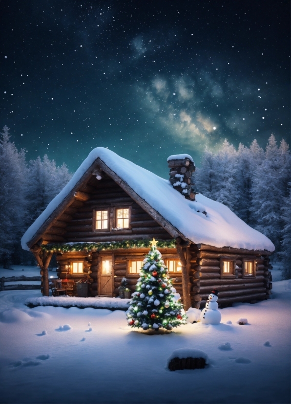 Sky, Snow, Plant, Building, Christmas Tree, Light