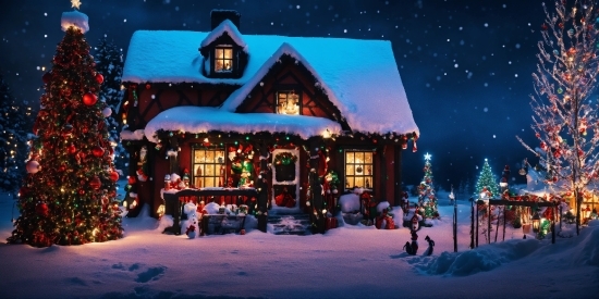 Snow, Property, Light, Christmas Decoration, House, Christmas Tree
