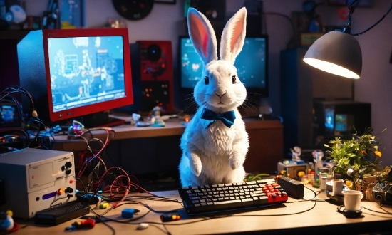 Spot Illustration, Table, Computer, Personal Computer, Rabbit, Flowerpot