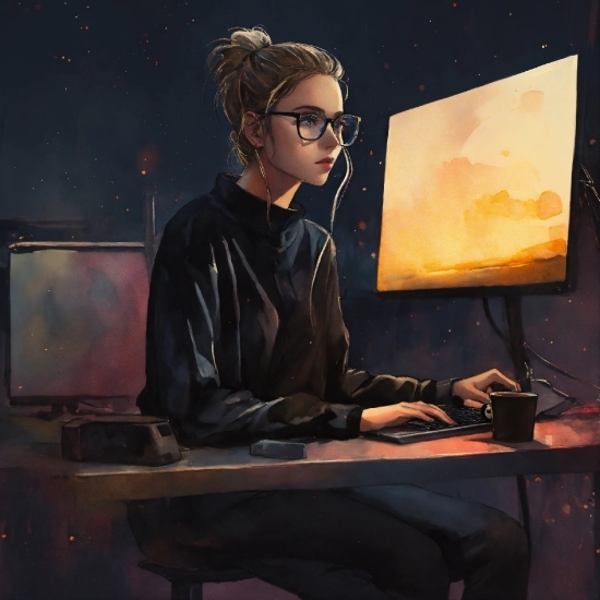 Stock Photos And Graphics, Glasses, Computer, Table, Desk, Personal Computer