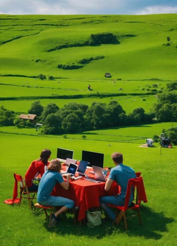 Stock Photos Online, Jeans, Table, Green, Laptop, People In Nature