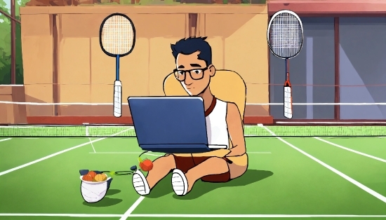 Studio Photo, Racketlon, Laptop, Racquet Sport, Cartoon, Sports Equipment