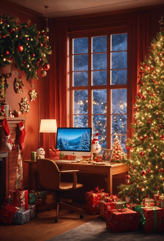 Technical Illustration, Furniture, Window, Christmas Tree, Light, Plant