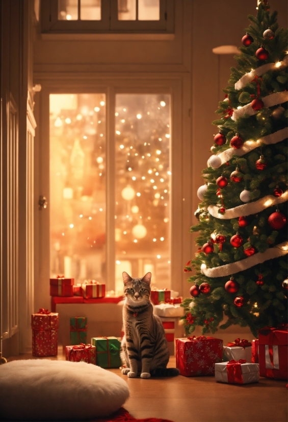 The Metropolitan Museum, Christmas Tree, Cat, Photograph, Furniture, White