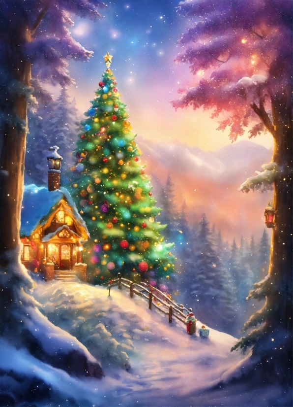 Vector Files Download, Christmas Tree, Snow, Sky, World, Light