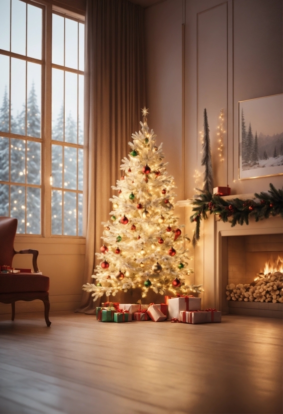 Visual And Performing Arts, Christmas Tree, Furniture, Christmas Ornament, Plant, Window