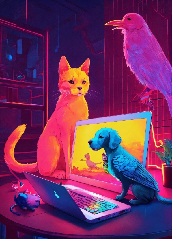 Visual Arts Fine Arts, Vertebrate, Blue, Purple, Dog, Cat