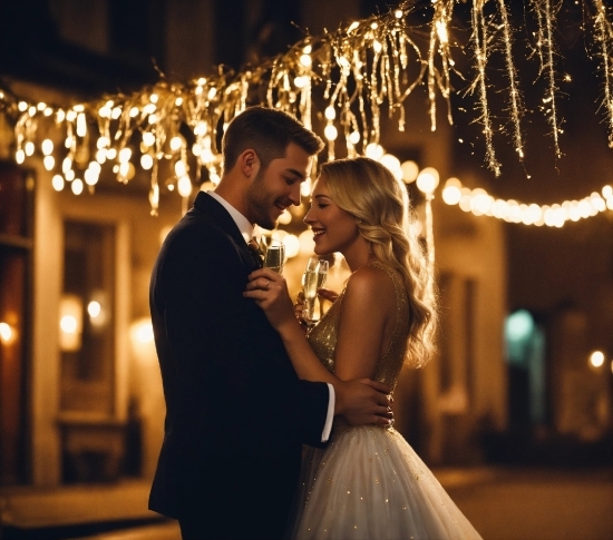 Wall With Posters, Wedding Dress, Bride, Photograph, Smile, Flash Photography