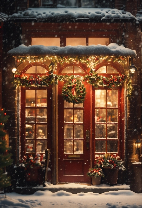 Watercolor Drawing, Plant, Window, Snow, Building, Branch