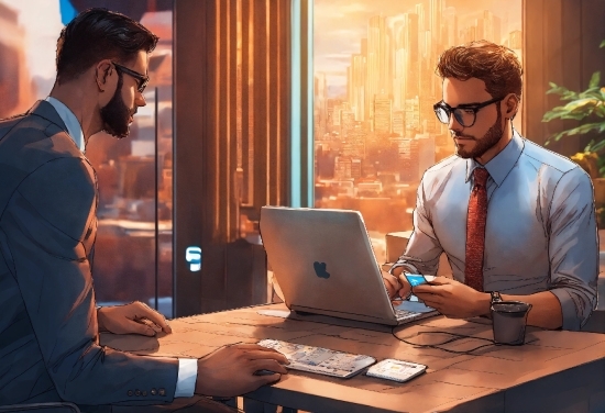 Watercolour Background, Glasses, Computer, Table, Personal Computer, Laptop