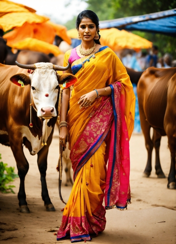 White Person Stock Photo, Working Animal, Temple, Mammal, Sari, Smile