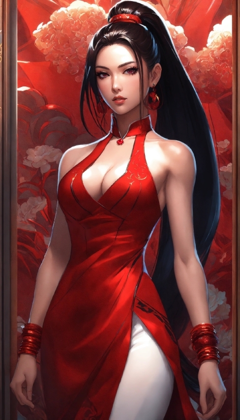 Adobe Illustrator 2021 Getintopc, Dress, Red, Thigh, Art, Black Hair