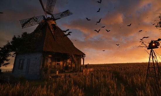 Ai Image Enlarge, Sky, Cloud, Bird, Atmosphere, Windmill