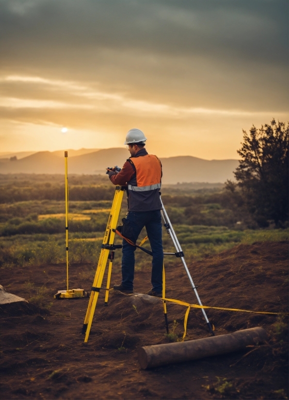 Ai Photo Cartoon, Cloud, Sky, Theodolite, Plant, Ladder