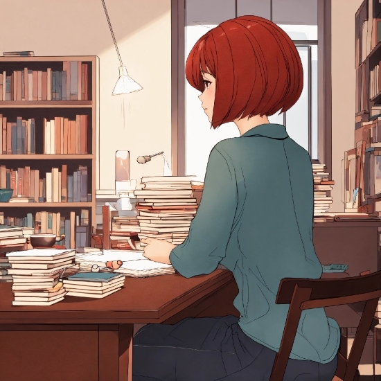 Anime Wallpaper Blue, Bookcase, Shelf, Table, Book, Shelving