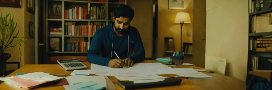 Bookcase, Table, Shelf, Desk, Publication, Beard