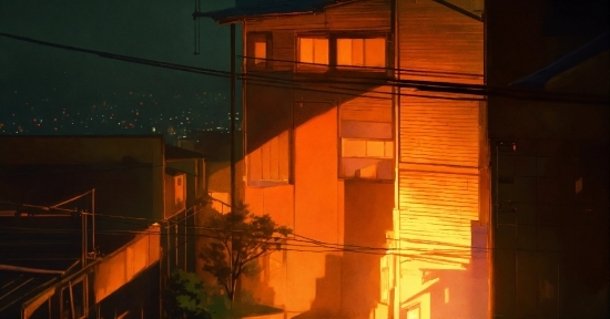 Building, Amber, Wood, Orange, Window, Electricity