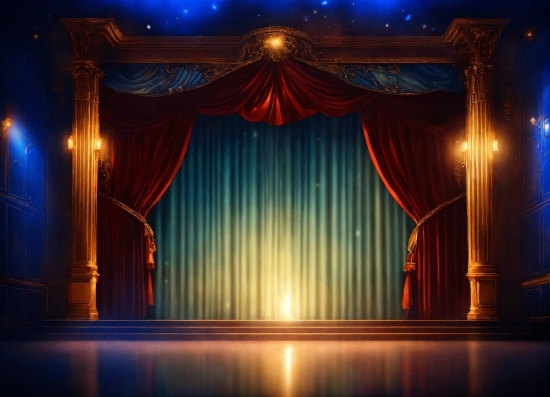 Character Illustration Free, Theater Curtain, Blue, Stage Is Empty, Entertainment, Textile